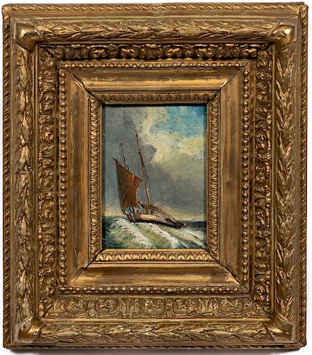 19th Century, "Lost At Sea" Oil On Board Painting
