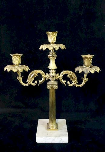 BRONZE CANDELABRA WITH MARBLE BASE 