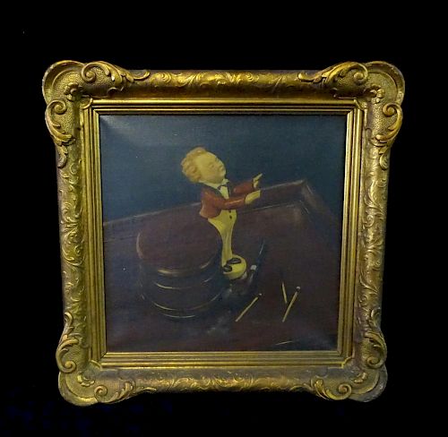 19TH C. OIL ON CANVAS FIGURE WITH PIPE & TOBACCO JAR SGN.