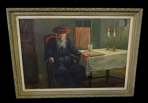 OIL ON CANVAS RABBI RESTING SGN. 