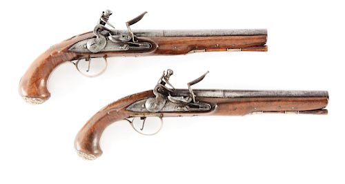 (A) PAIR OF SILVER MOUNTED AMERICAN OFFICER'S PISTOLS SIGNED SWIETZER.