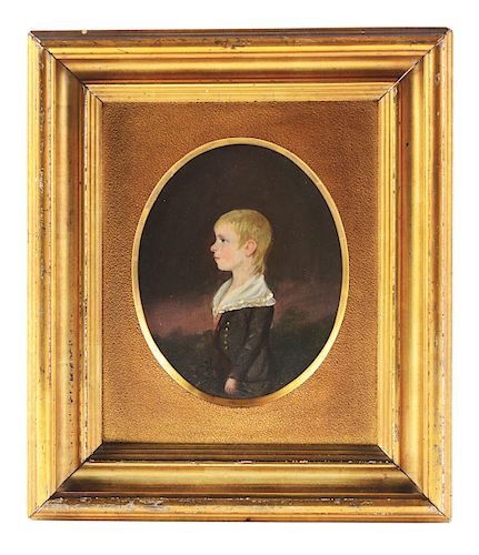 PORTRAIT OF A BOY ATTRIBUTED TO JACOB EICHOLTZ (1776 - 1842). LANCASTER, PENNSYLVANIA. OIL ON POPLAR PANEL. CIRCA 1808.