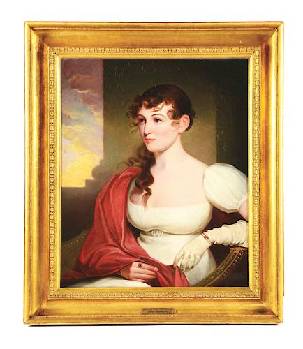 PORTRAIT OF MRS. GIBSON BY JACOB EICHOLTZ (1776 - 1842). LANCASTER, PENNSYLVANIA. OIL ON CANVAS. CIRCA 1820.