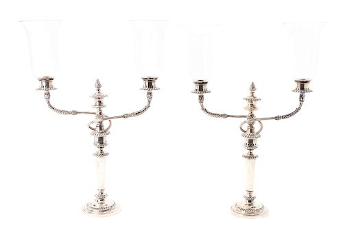 PAIR OF SHEFFIELD SILVER DOUBLE BRANCH CANDLABRAS MARKED THOMAS AND JAMES CRESWICK. ENGLAND. CIRCA 1810.