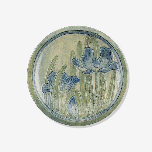 Sara Bloom Levy for Newcomb College Pottery, early wall-hanging plate with crocuses