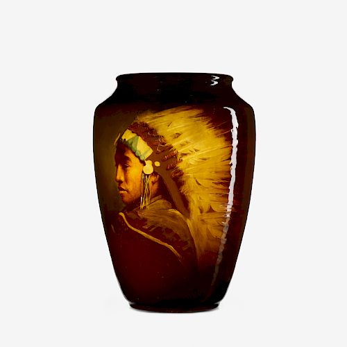 Grace Young for Rookwood Pottery, large Standard Glaze Native American portrait vase