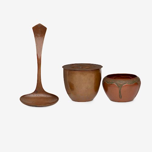 Walter Upham Jennings and Karl Kipp, Italian Polychrome vase, ladle, and lidded box