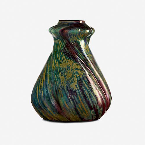 Jacques Sicard for Weller Pottery, swirling vase with flowers