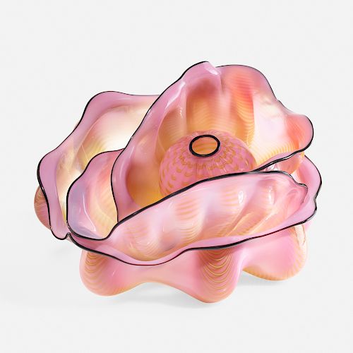 Dale Chihuly, Peachy Pink Seaform Set with Black Lip Wraps