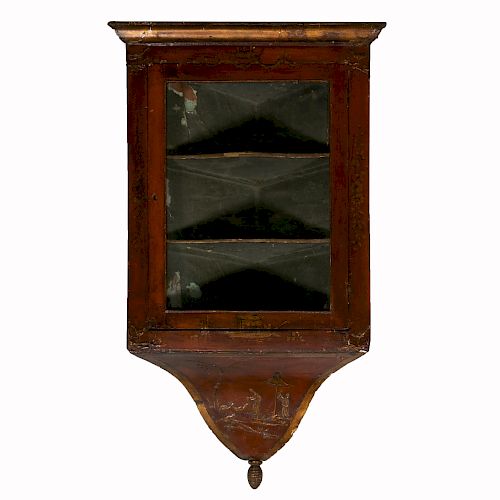 19th C. Red Chinoiserie Hanging Corner Cabinet