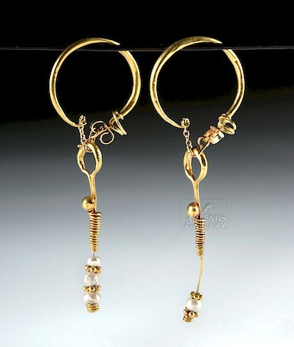 Roman 18K+ Gold Earrings w/ Natural Pearls (pr)