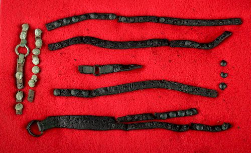 Viking Bronze / Leather Horse Strap Fragments