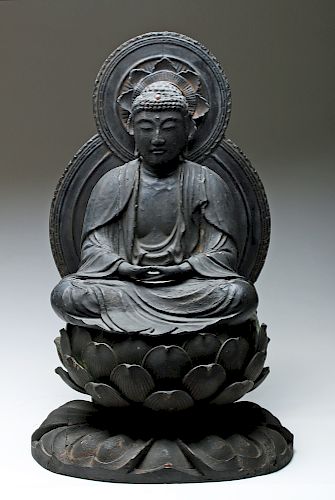 19th C. Japanese Edo Period Wood Amida Buddha