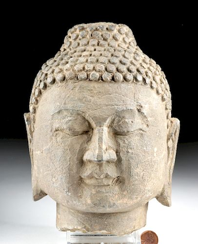 18th C. Chinese Qing Dynasty Stone Buddha Head