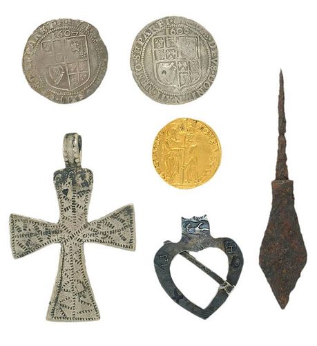 Six 17th and 18th Century Excavated Coins and Artifacts