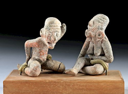 Pair of Xochipala Pottery Seated Elderly Figures