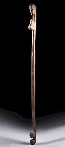 20th C. Large West African Wood Staff w/ Two Faces