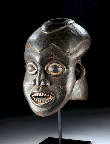 20th C. Bamileke Wooden Helmet Mask