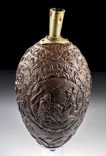 19th C. British Sailor Carved Coconut Powder Flask