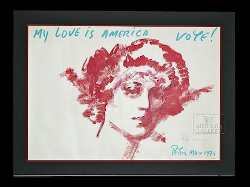 Signed Peter Max "My Love is America" Poster - 1976