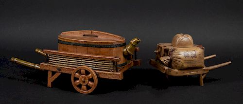 Two Yixing Cart-Form Teapots.