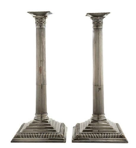 Pair Old Sheffield Plate Candlesticks