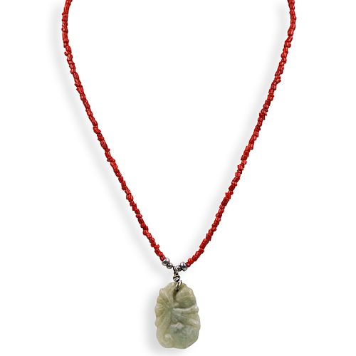 Chinese Jade and Coral Necklace