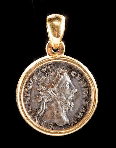 20K+ Gold Pendant w/ Roman Silver Commodus Coin