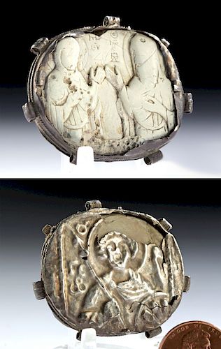 5th C. Byzantine Steatite Pendant w/ Silver Frame