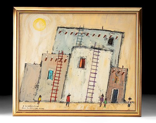 Signed R. Farrington Oil Painting of Taos - 1960s
