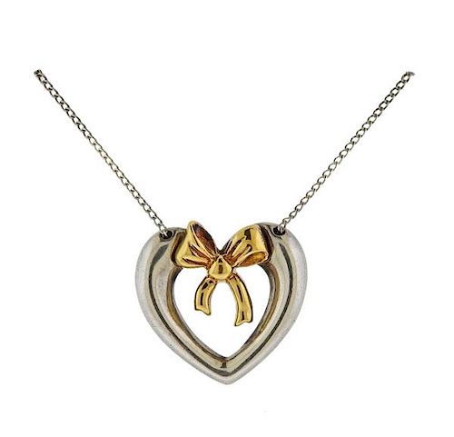 Tiffany &amp; Co Silver 18K Gold Heart Pendant Necklace