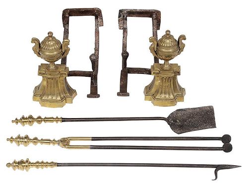 Pair Classical Brass Andirons, Set of