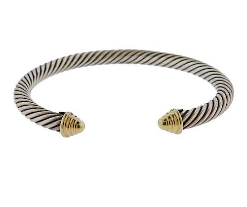 David Yurman 14K Gold Silver Cable Cuff Bracelet