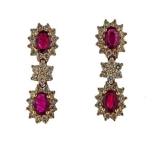 14K Gold Diamond Ruby Earrings