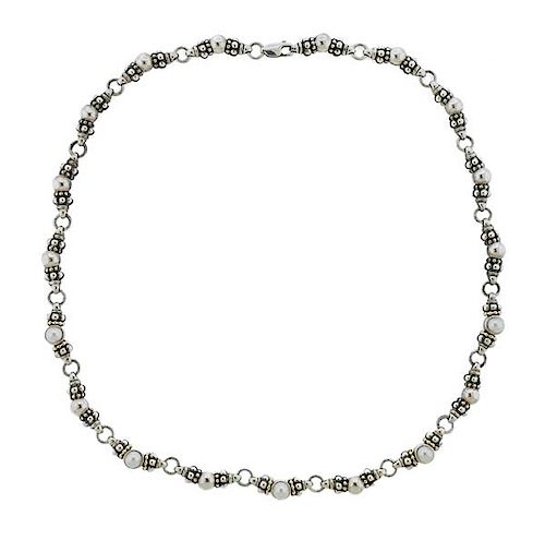 Lagos Caviar Silver 18K Gold Pearl Necklace