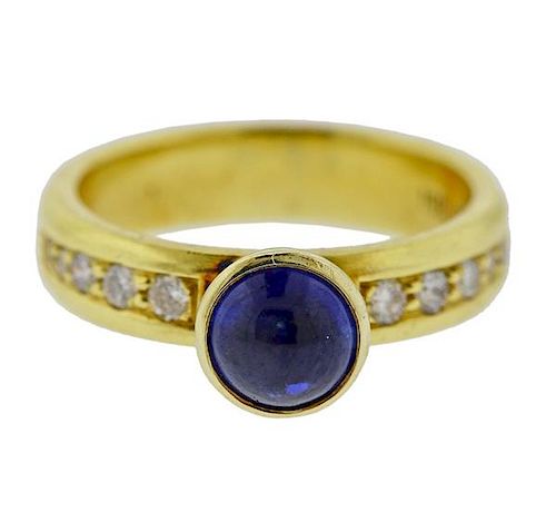 18k Gold Diamond Sapphire Cabochon Ring 