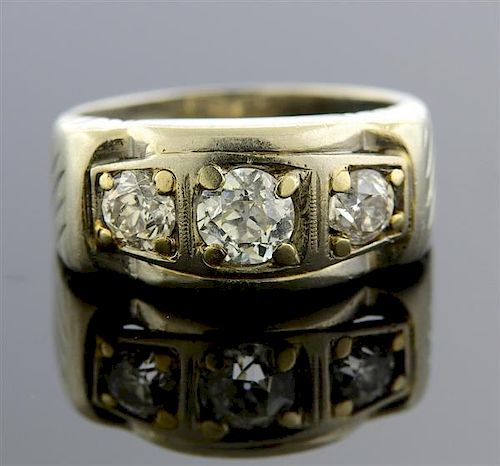 Art Deco 14k Gold Diamond Three Stone Ring 
