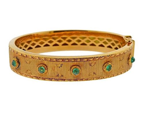 18k Gold Emerald Bangle Bracelet 