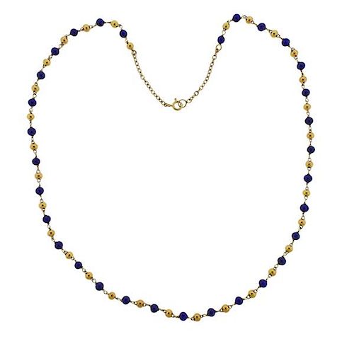 18K Gold Lapis Bead Necklace