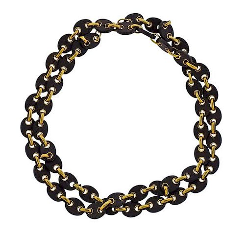 1970s 18K Gold Wood Link Necklace