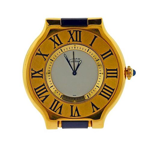 Must de Cartier Gold Plated Travel Desk Clock 