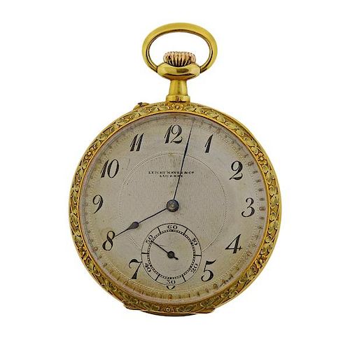 Antique Guilloche Enamel 14k Gold Leicht Mayer Co. Pocket Watch 