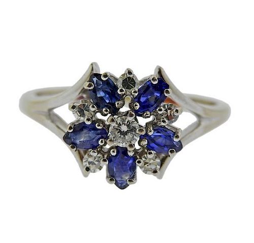 14k Gold Diamond Sapphire Flower Ring
