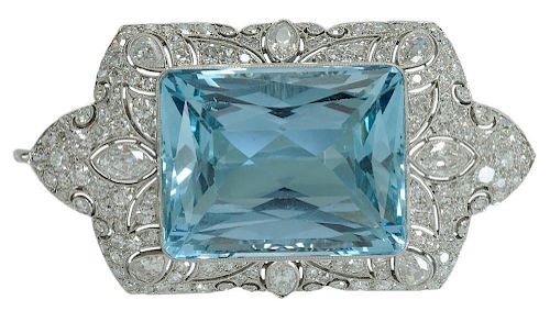 Fine Aquamarine and Diamond Brooch/