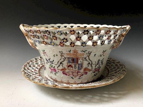 ANTIQUE  LATE 19C SAMSON CHINSES EXPORT ARMORIAL STYLE PORCELAN BOLW AND PLATE