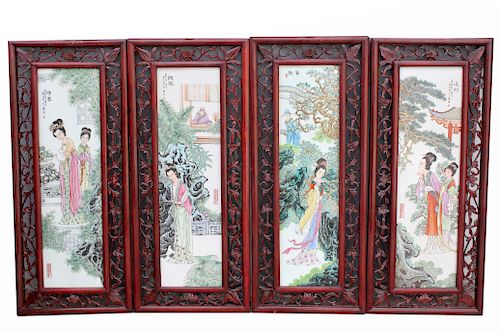 (4) Framed Chinese Porcelain Plaques, Signed