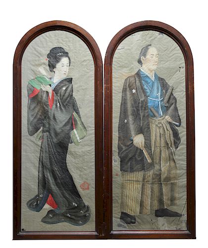 Antique Japanese Portraits on Silk. Signed