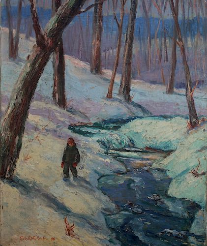 Karasek, Early 20th C. Man in Winter Landscape