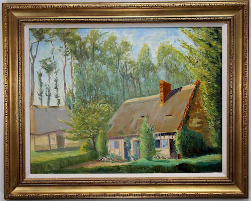 French, 20th C. Exhibited Painting of House