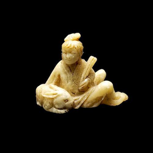 Chinese Carved Soapstone Figure w/ Rabbit